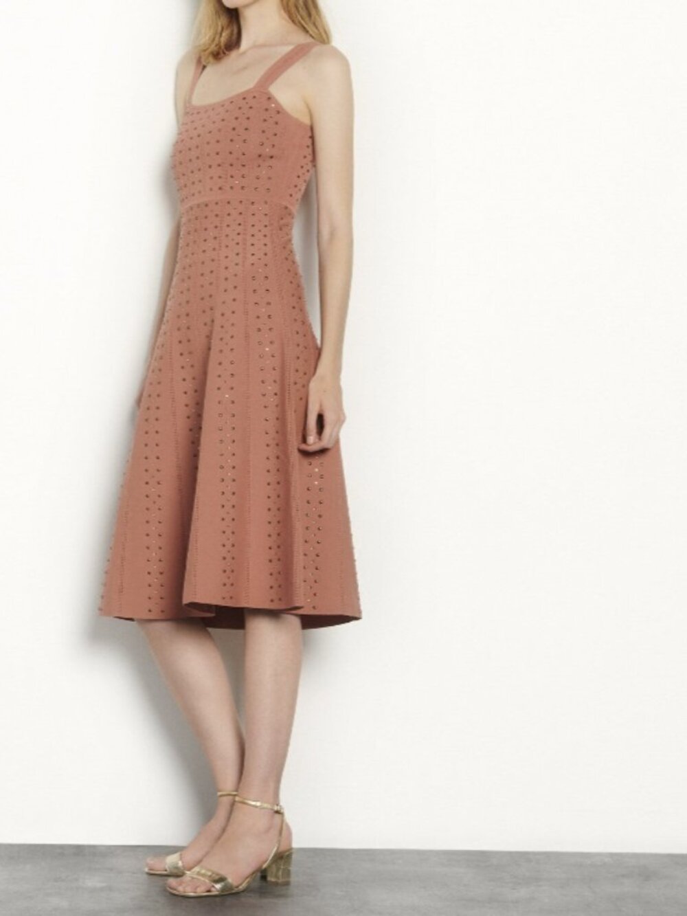 New With Tags Sandro Knit Dress with Rhinestone Gems Color Terracotta Size 38